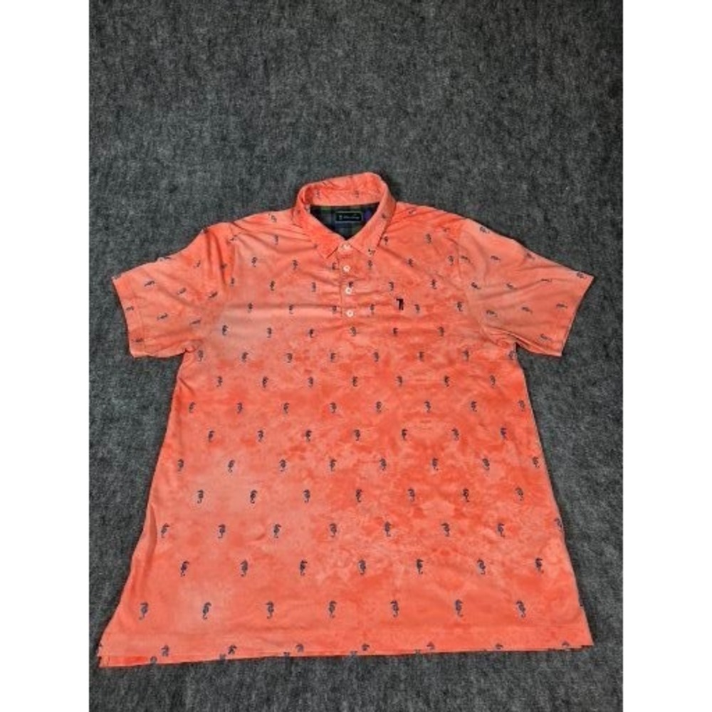 William Murray Mens Orange Seahorse Tie Dye Golf Polo Shirt Large Short Sleeve